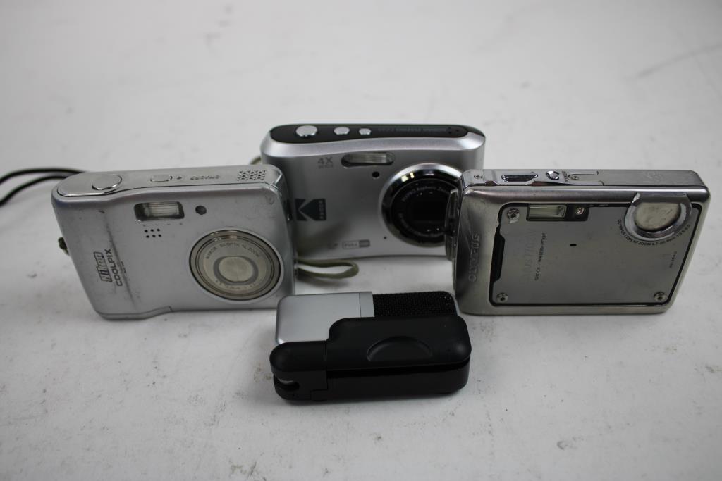 Kodak PIxpro FZ45, Olympus Stylus 770 SW Digital Cameras, & Samson Go Mic Microphone 4 Pieces