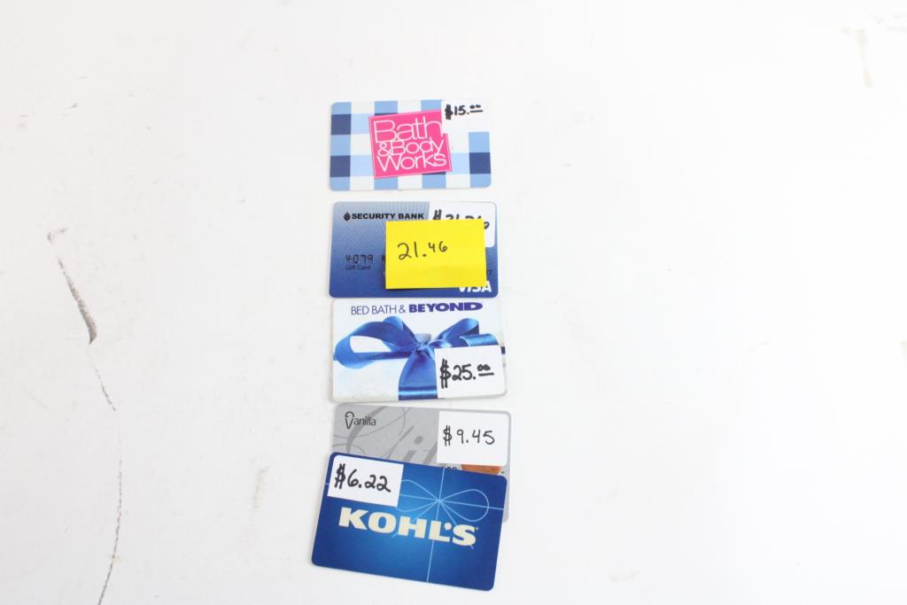 Kohl's, Bath & Body Works, Visa & More Gift Cards, 5 Pieces Property Room