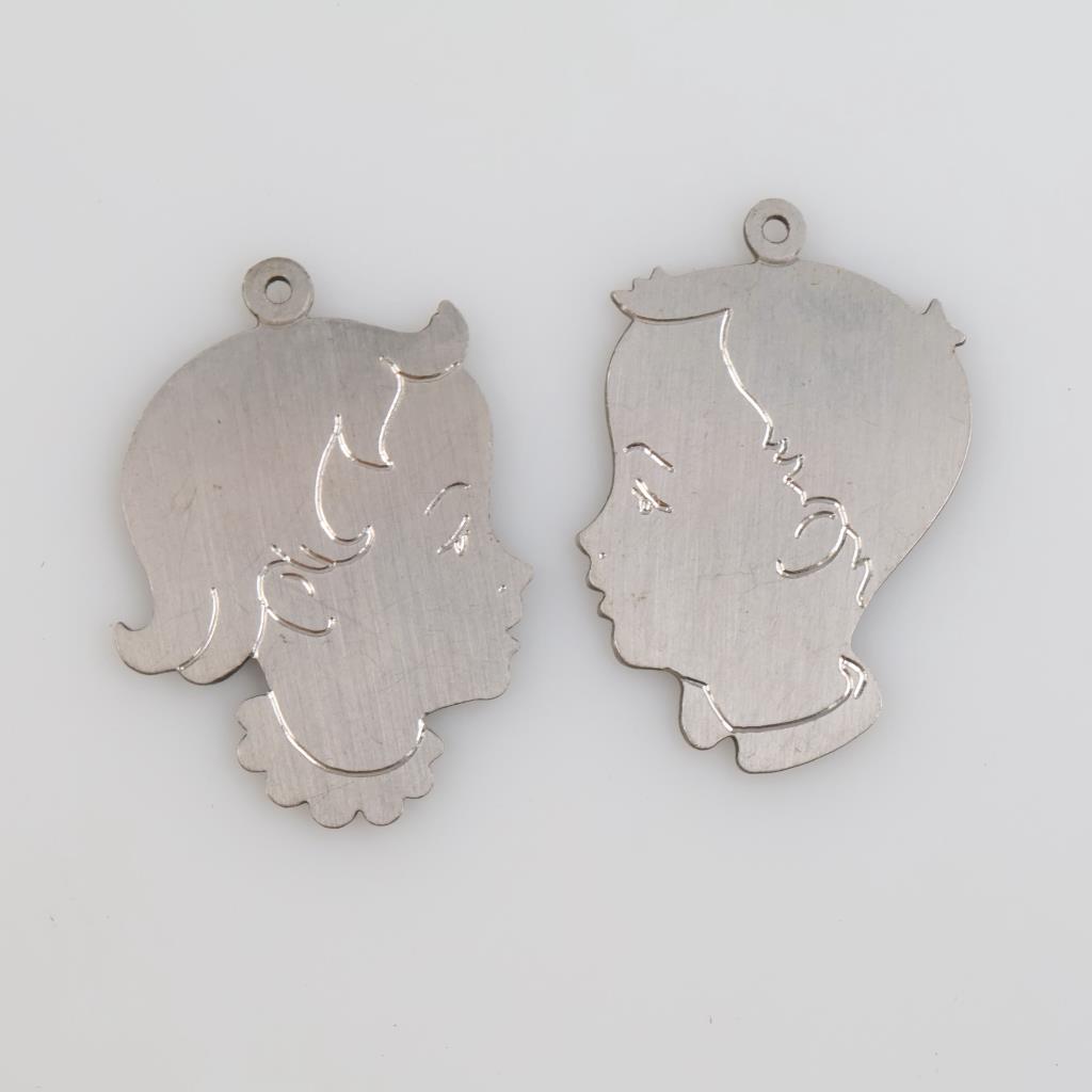 Krementz 12kt White GF Vintage Child Silhouette Charms, 2 Pieces