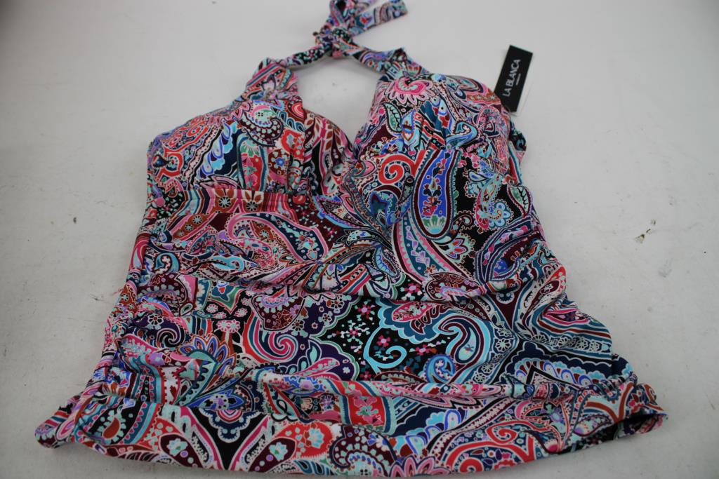La Blanca Plum Floral Beachy Takini Top & Bottoms With La Blanca Multi-Color Halter Top 3 Pieces