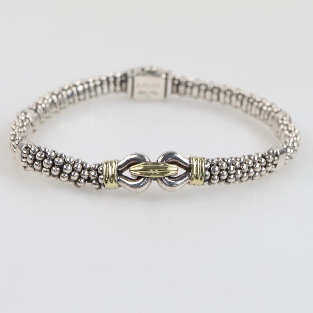 Lagos Sterling Silver Gold Accent Derby Two-Tone Caviar Buckle Bracelet