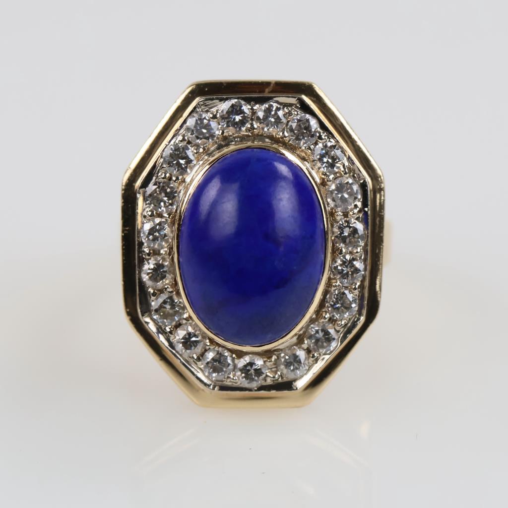 Lapis Diamond Accent 14kt Gold Oval Cocktail Ring