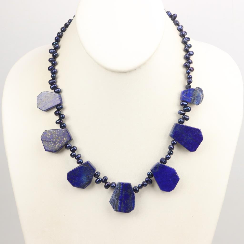 Gumdrop Beaded Necklace in Lapis main image 1
