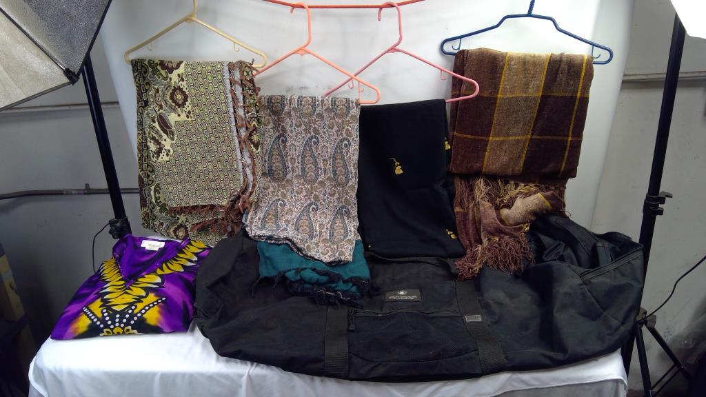 Large Duffel  Bag, Misc Throw Blankets/shawl 4 Pieces