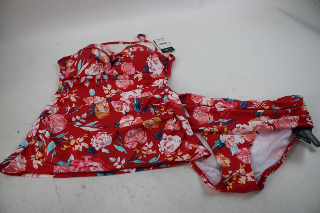 Lauren Ralph Lauren Bright Floral Twist-Front Bandeau Tankini Top And Bottom, Size 8