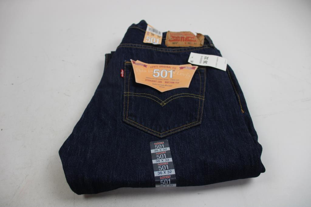 Levi Strauss Original 501 Straight Leg Dark Wash Jeans, W36xL32, 2 Pieces