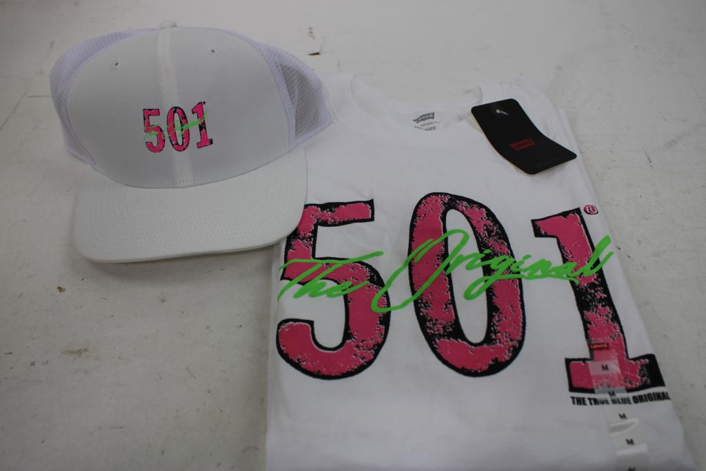 Levi's 'The True Blue Original 501' Medium White T-Shirt, And 501 White Hat, 2 Pieces