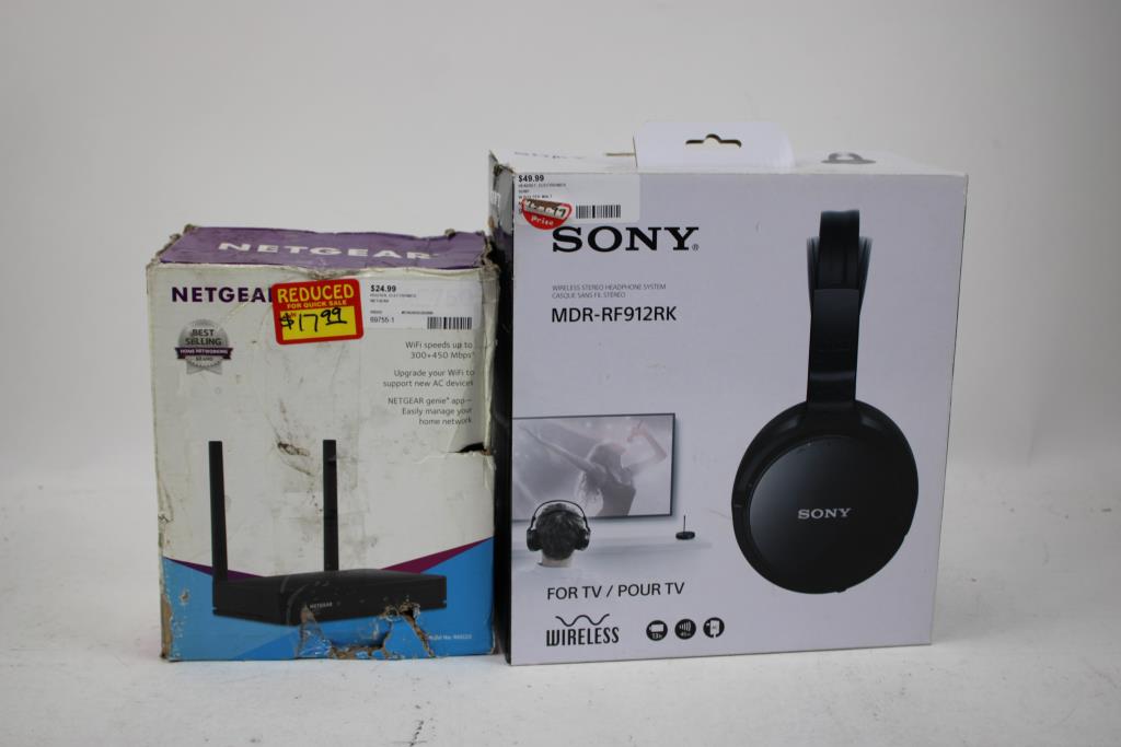 Linksys, Netgear Routers, Sony Stereo Headphone System, Digital Frame, 4 Pieces