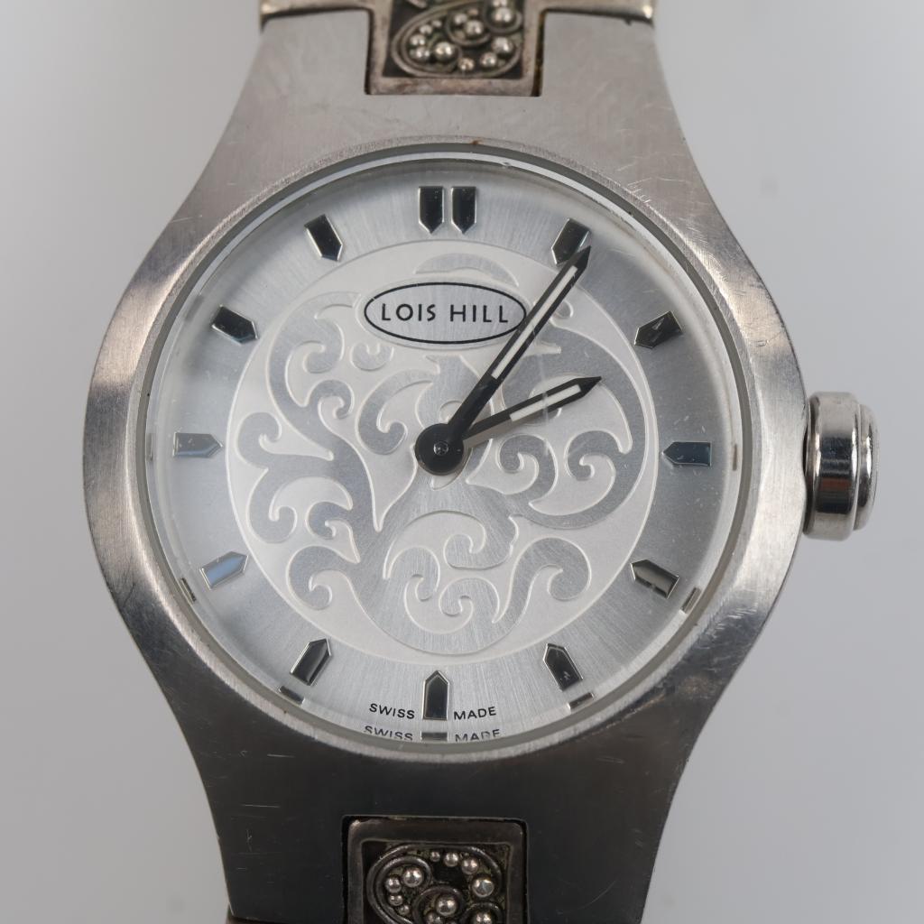 Lois Hill Scroll Face Woven Band Silver Watch
