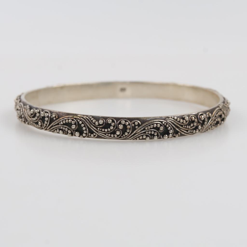 Lois Hill Sterling Silver Signature Scroll Bangle Bracelet
