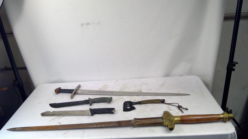 Lot Sword Or Knife, 5 Pieces