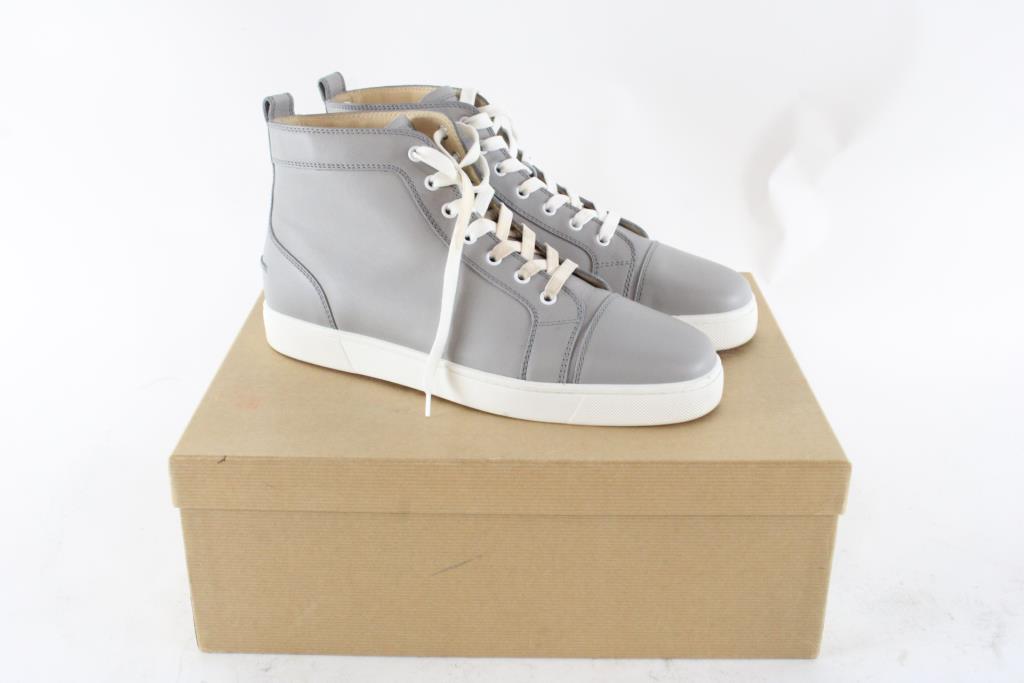 LouBoutin, Mens 43.5 Gray Flat Calf Hightop Sneaker