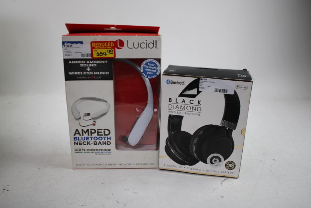 Lucid Audio Neck Band, Aviva Sport Earbuds, Black Diamond Headphones, 4 Pieces