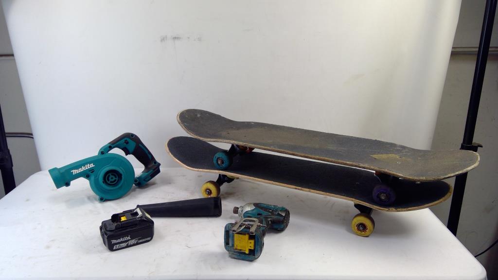 Makita Cordless Blower, Impact Driver, Skateboards, 4 Pieces