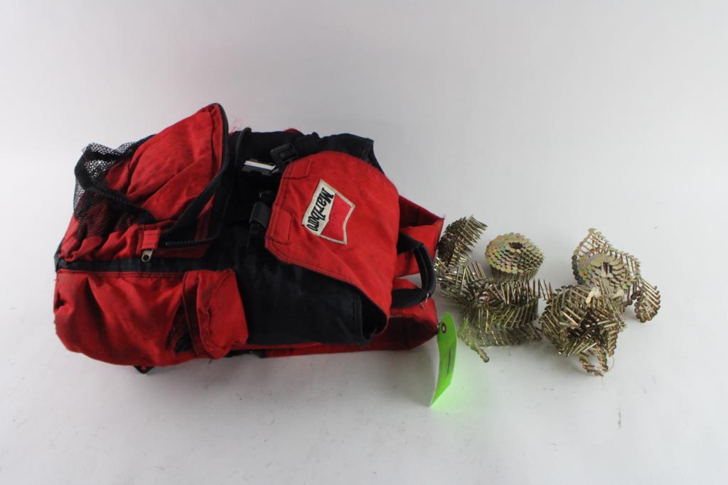 Marlboro Backpack With Assorted Coil Nail Coils, 15+ Pieces Property Room
