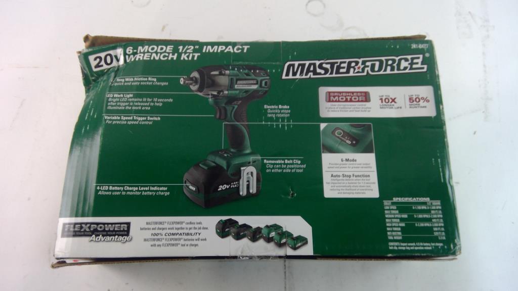 MasterForce 20V 6Mode 1/2" Impact Wrench Kit Property Room
