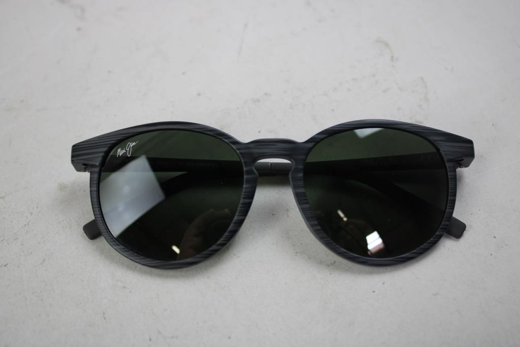 Maui Jim Kiawe Grey Woodgrain Stripe Frame With Neutral Grey Glass Lenses Sunglasses