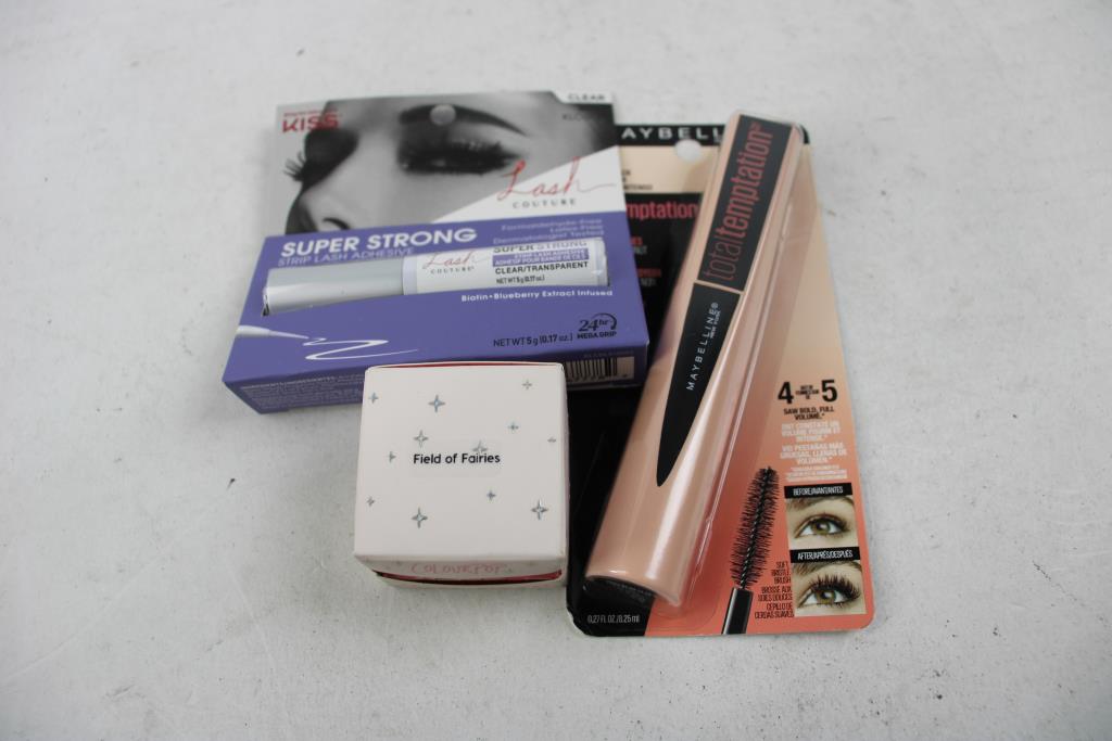 Maybelline Mascara, Colourpop Eyeshadow, Makeup Brushes, And Lash Adhesive, 5 Pieces