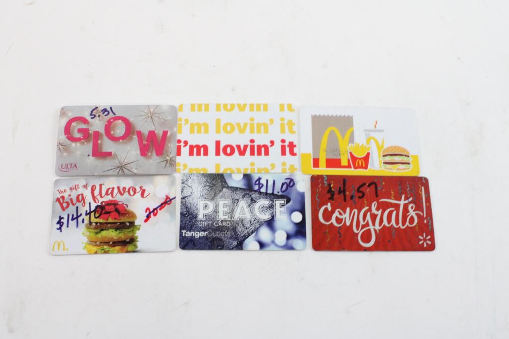 McDonald's, Tanger, Ulta & Walmart Gift Cards, 6 Pieces Property Room