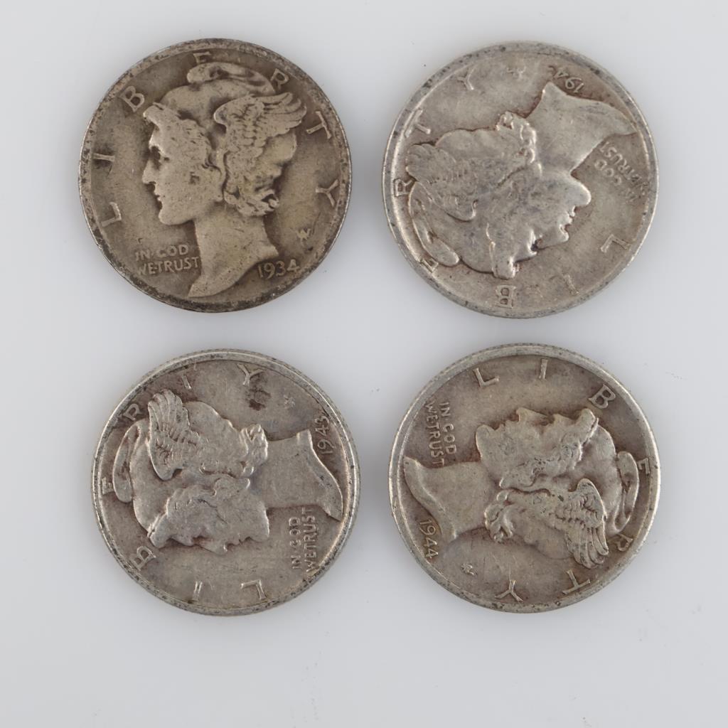 Mercury Silver Dimes, 4 Pieces