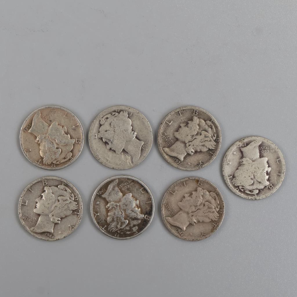 Mercury Silver Dimes, 7 Pieces