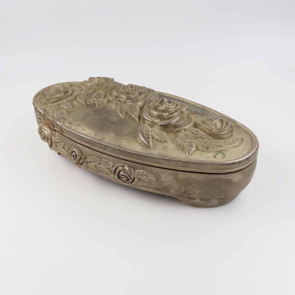 Metal Floral Design Fabric Lined Box