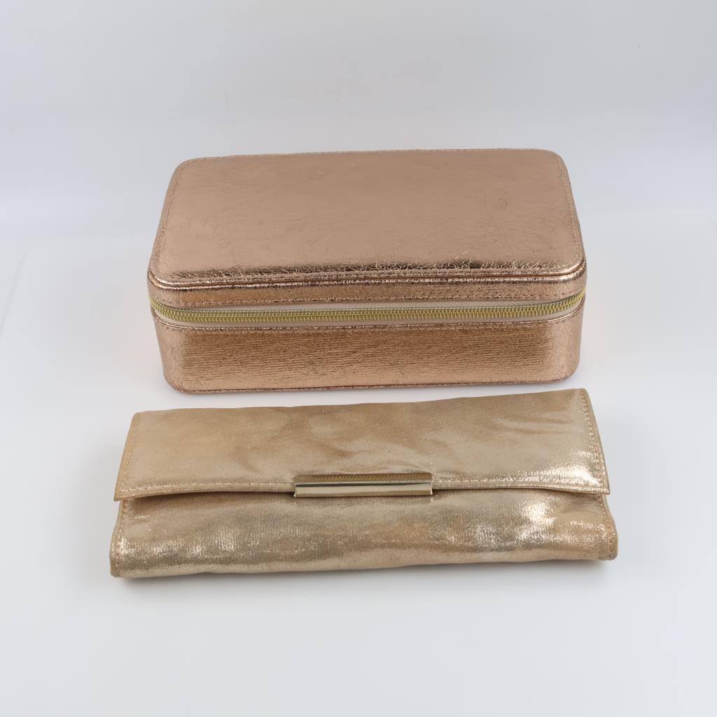 Metallic Jewelry Travel Case And Snap Portfolio, 2 Pieces