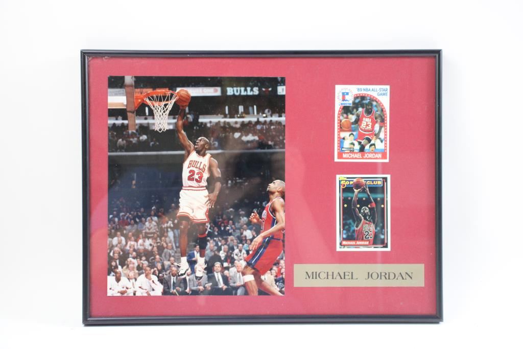Michael Jordan Photo With Two Sports Cards In A Frame Property Room