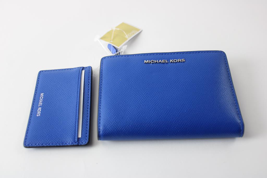 Michael Kors Blue Leather Zip Wallet & Card Holder Property Room