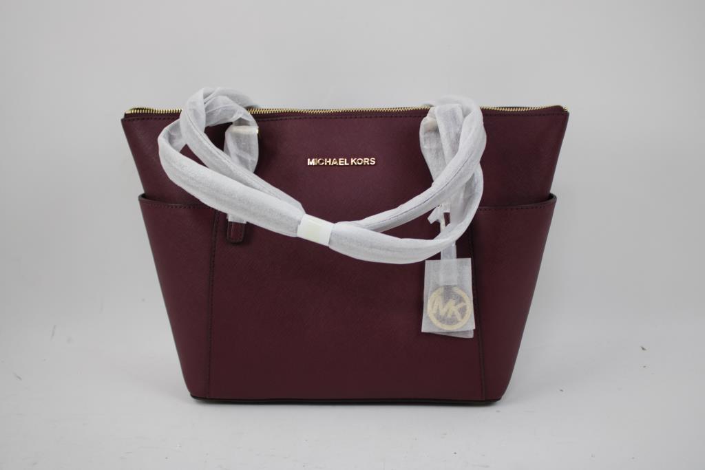 Michael Kors Jet Set Leather Top-Zip Tote Bag, Plum