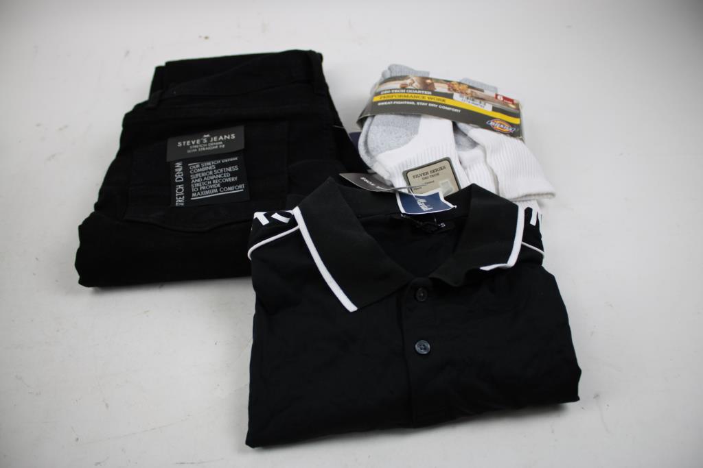 Michael Kors Large Polo, Steve's Jeans 34x32, Dickies Socks In Reebok Backpack, 4 Pieces