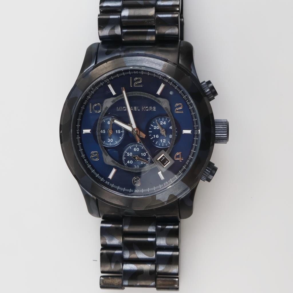 Michael Kors Oversized Runway Blue Tone Camo Watch