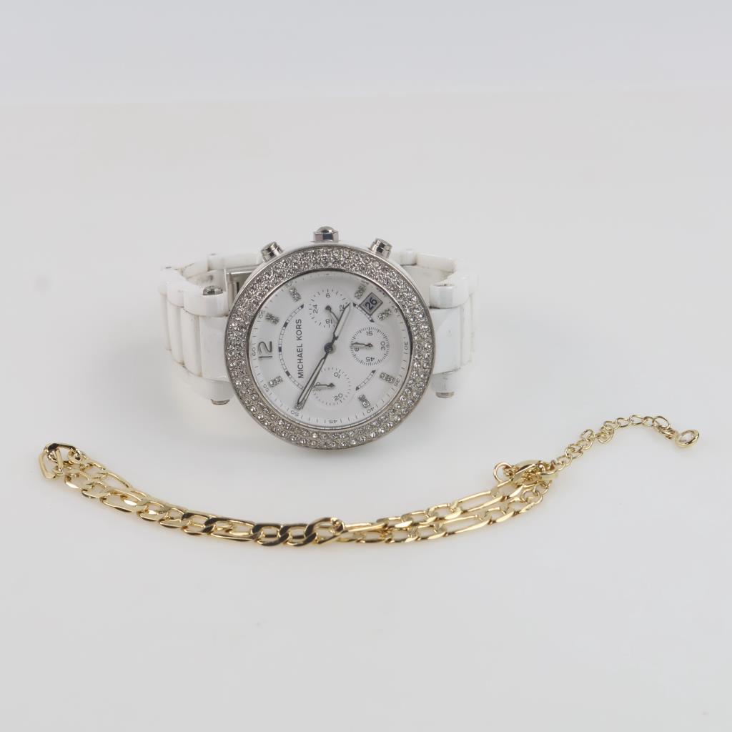 Michael Kors Parker Ceramic Watch With Fashion Anklet