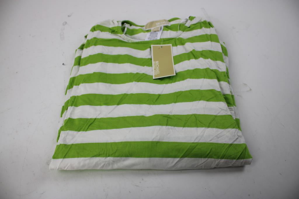 Michael Kors Striped Shirt, Lime/White, Size Small