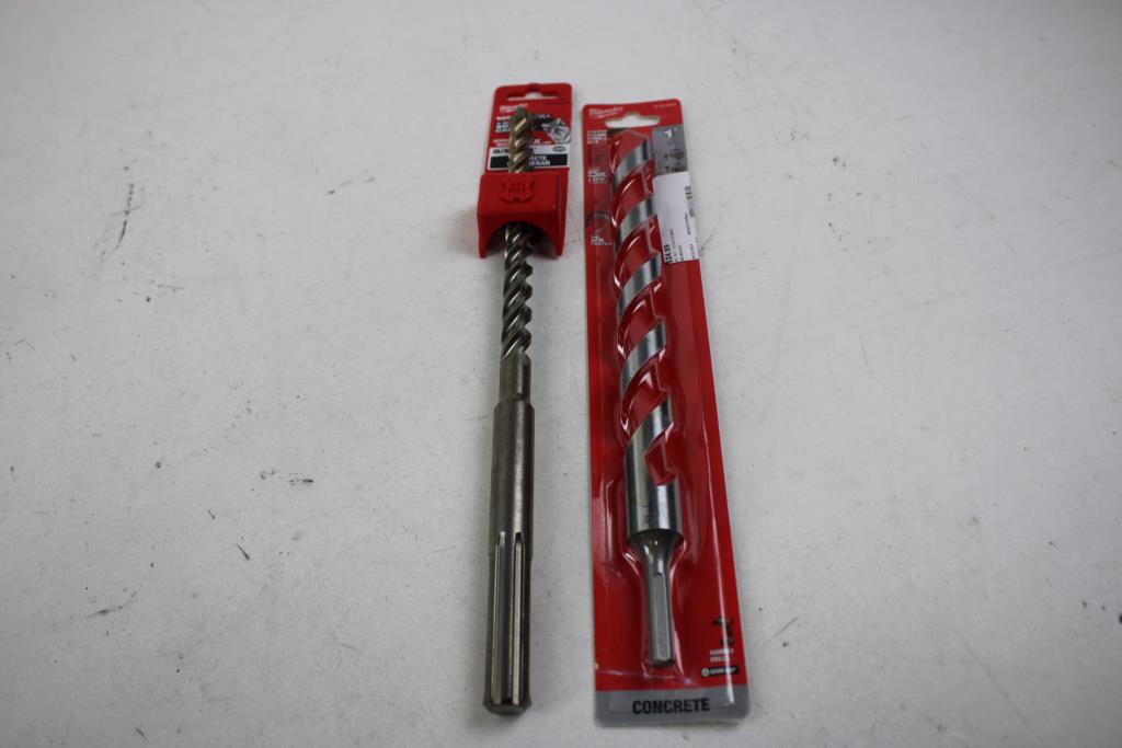 Milwaukee 1" Carbide Hammer Drill Bit, 5/8" 4-Cutter Solid Carbide Drill Bit, 2 Pieces