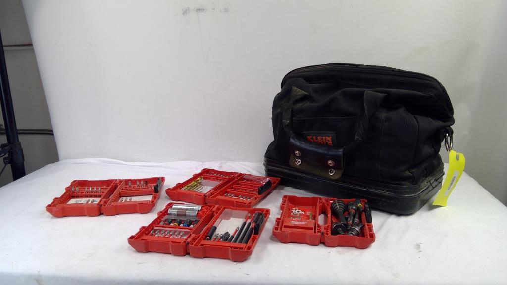 Milwaukee Drill Bits, Sockets, And More In Klein Tools Bag