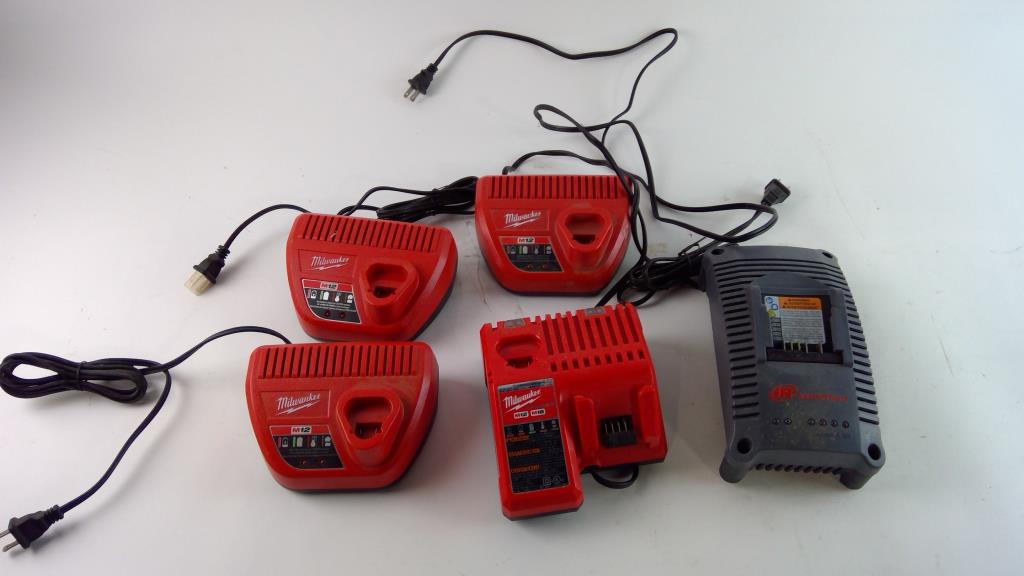 Milwaukee & Ingersoll Rand Chargers, 5 Pieces Property Room