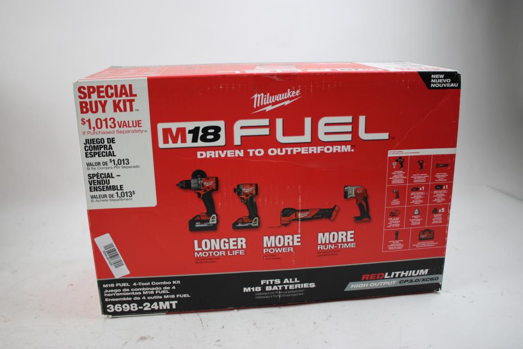 Milwaukee M18 FUEL 18V Cordless Combo Kit (4-Tool) With Batteries, Charger, Tool Bag