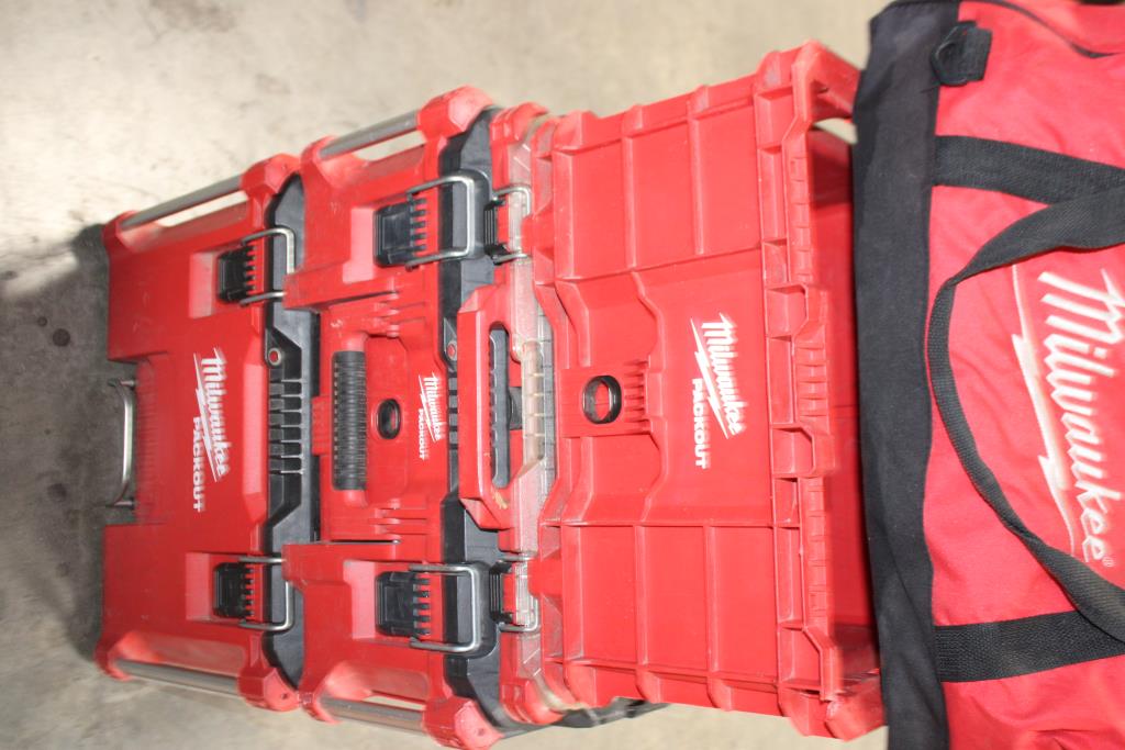 Milwaukee Packout Rolling Stackable Tool Box System And Tool Bag With Mixed Tools