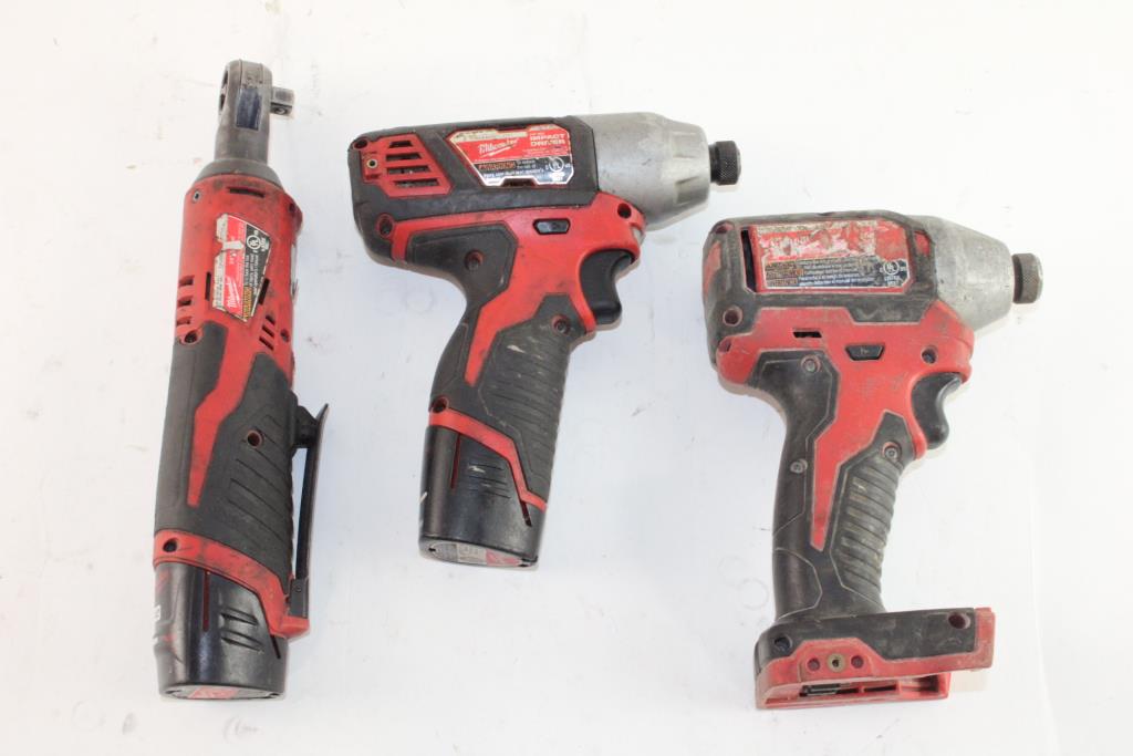 Milwaukee Ratchet & Impact Drivers, 3 Pieces Property Room