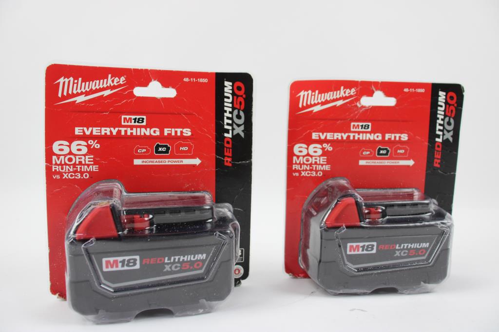 Milwaukee Red Lithium XC5.0 Battery Packs, 2 Pieces