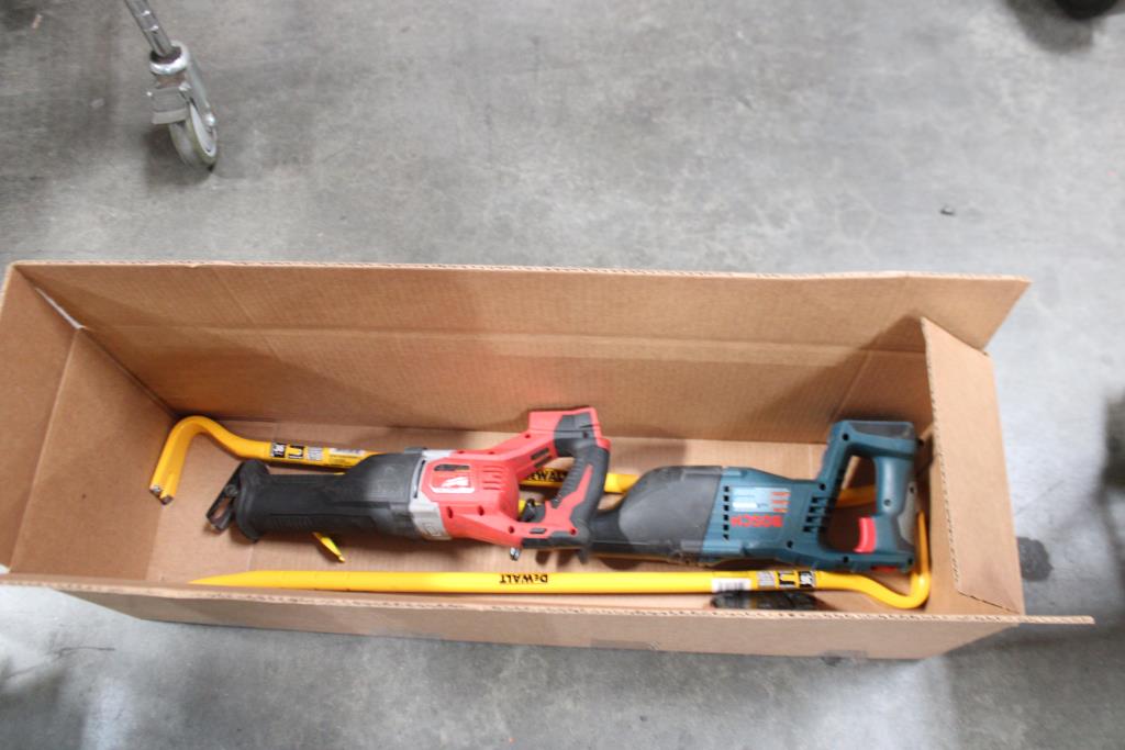 Milwaukee Sawzall Reciprocating Saw, Bosch Reciprocating Saw, Dewalt & Stanley Plying Bars, Craftsman V20-2.0Ah Lithium Battery