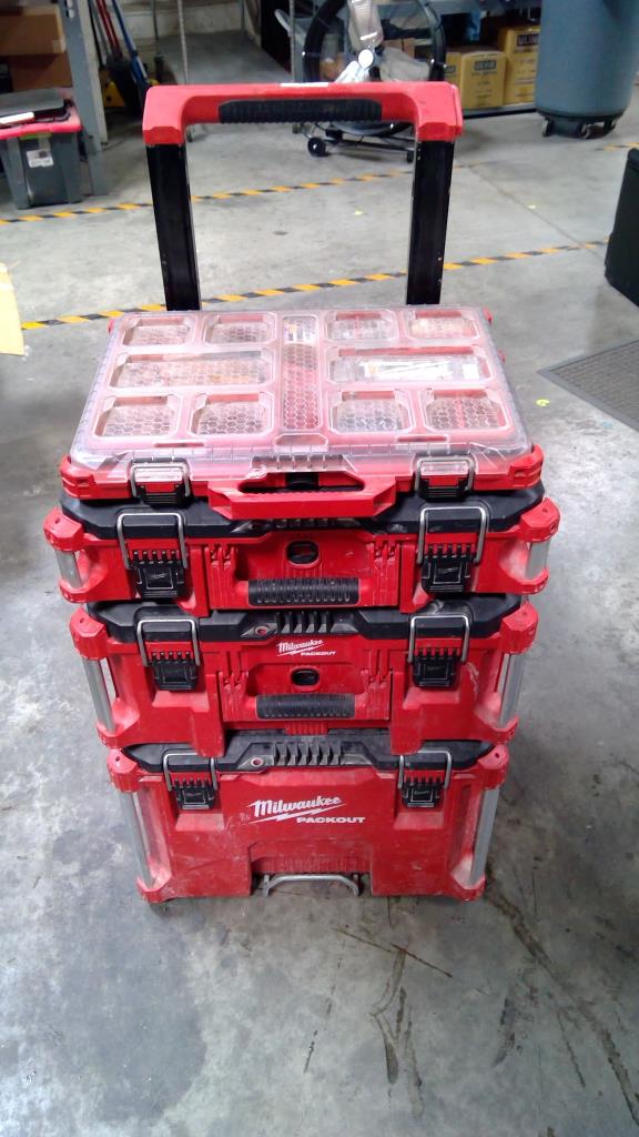 Milwaukee Stackable Packout Tool Boxes With Mixed Tools