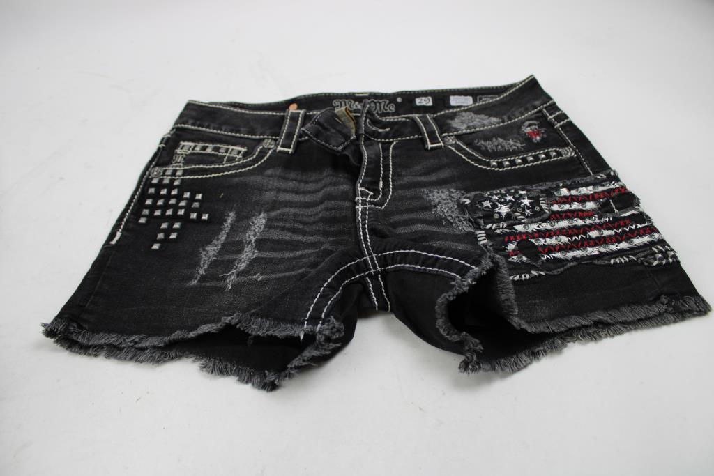 Miss Me Flag Signature Shorts, Black, Size 29