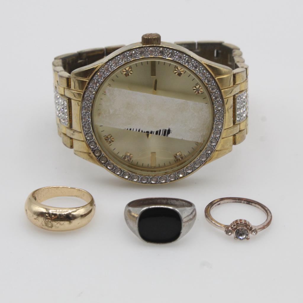 Mixed Fashion Rings And Watch, 4 Pieces
