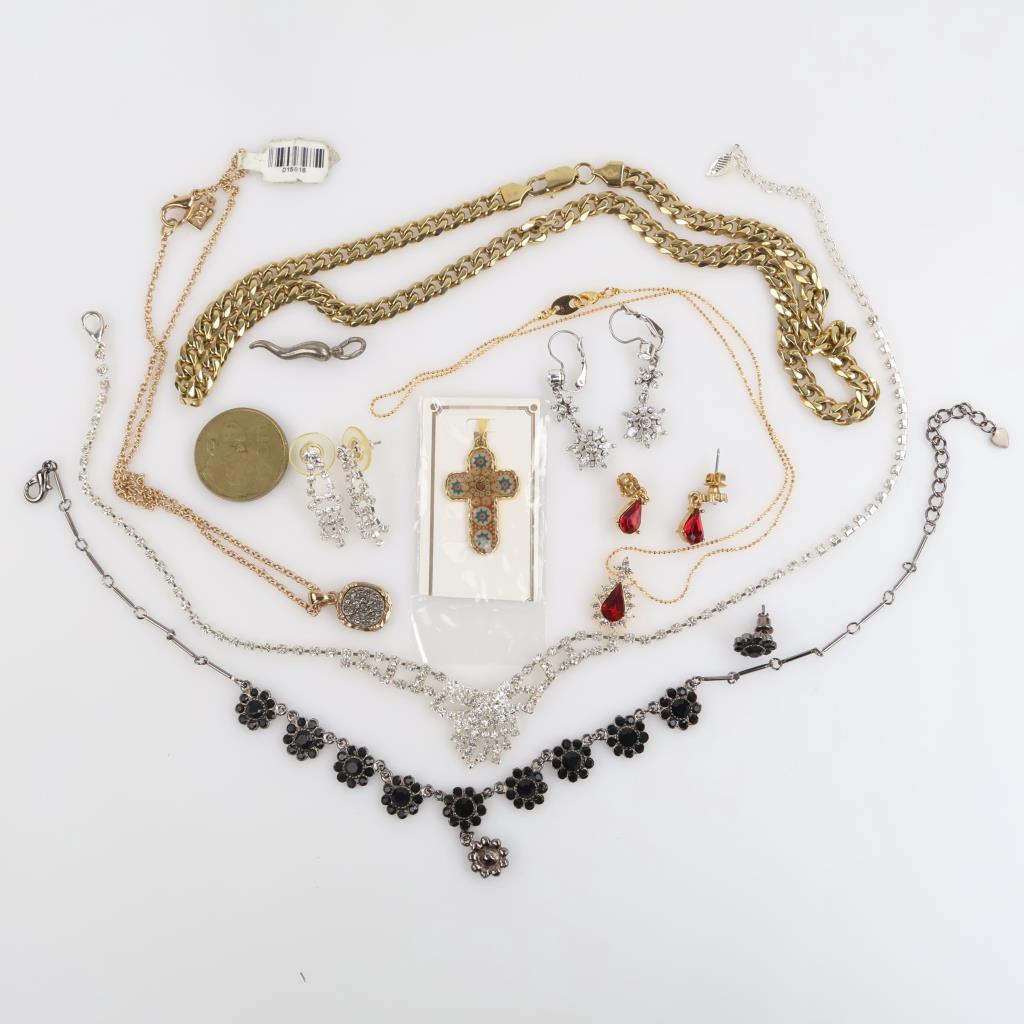 Mixed Jewelry And Foreign Coin, 11+ Pieces