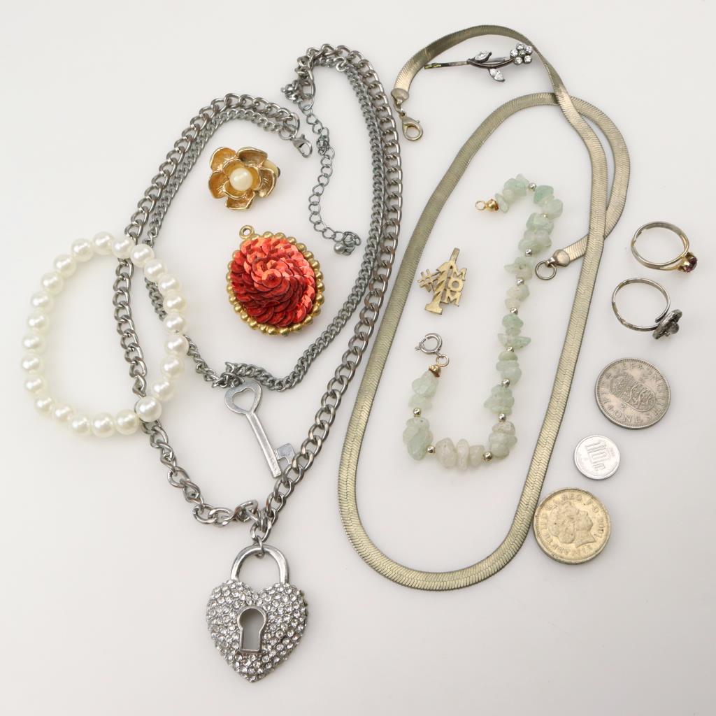 Mixed Jewelry And Foreign Coins, 8+ Pieces Property Room