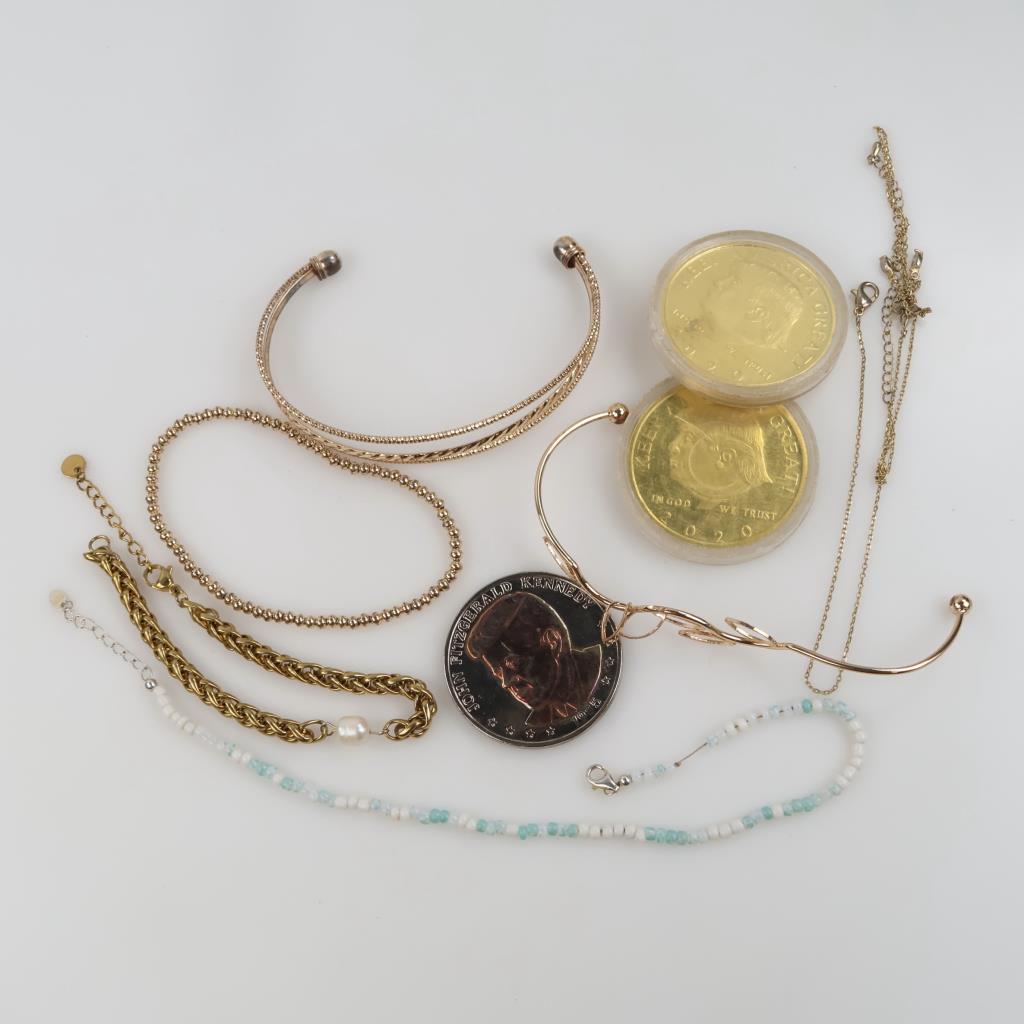Mixed Jewelry And Tokens, 9 Pieces