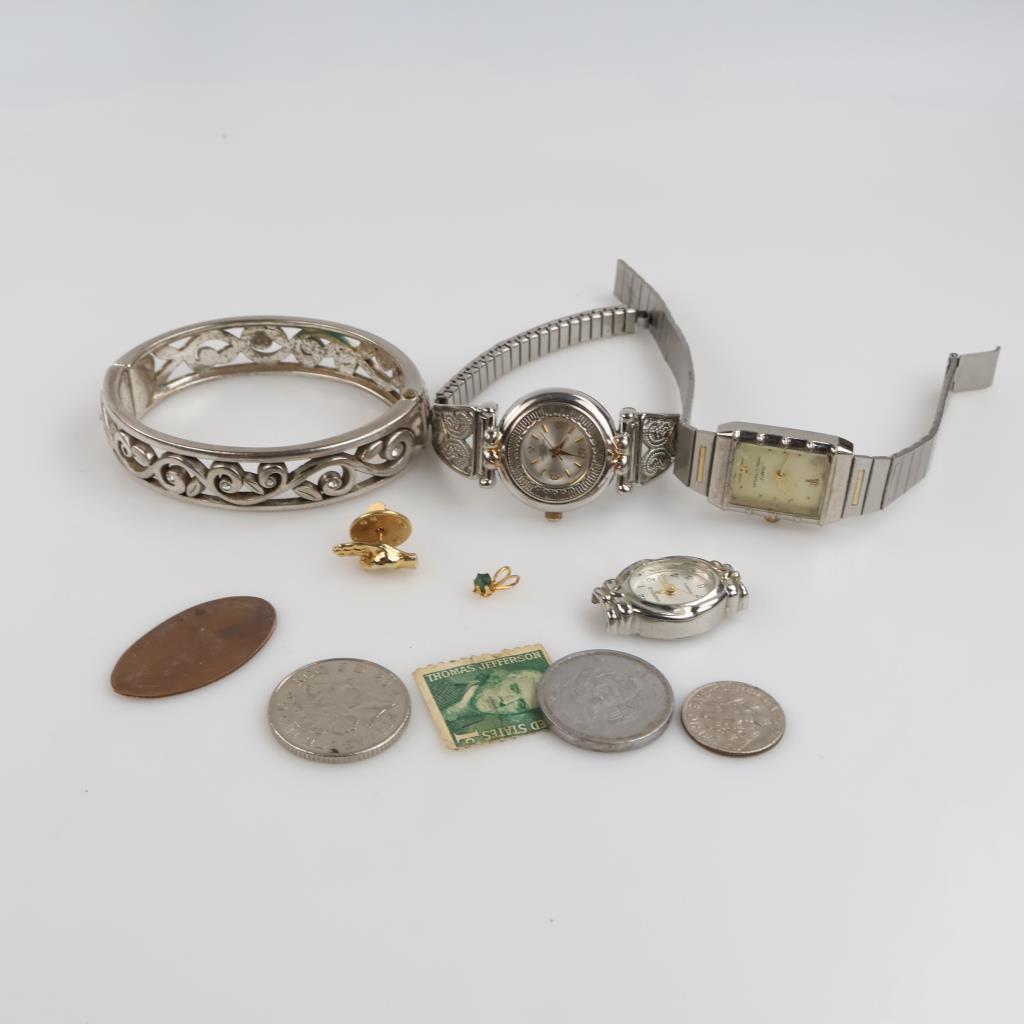 Mixed Jewelry, Watches, US & Foreign Currency, Stamp 7+ Pieces