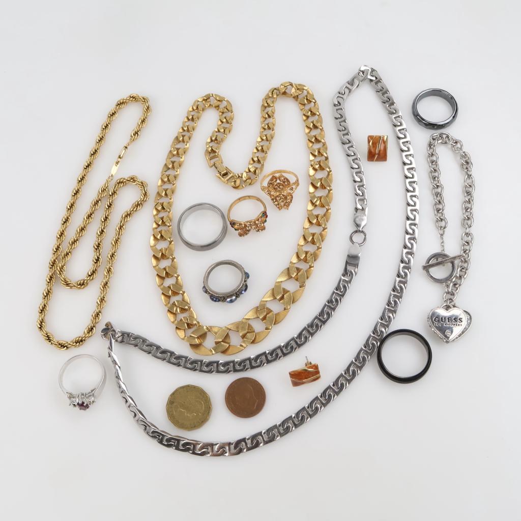 Mixed Jewelry With Foreign Currency, 12+ Pieces